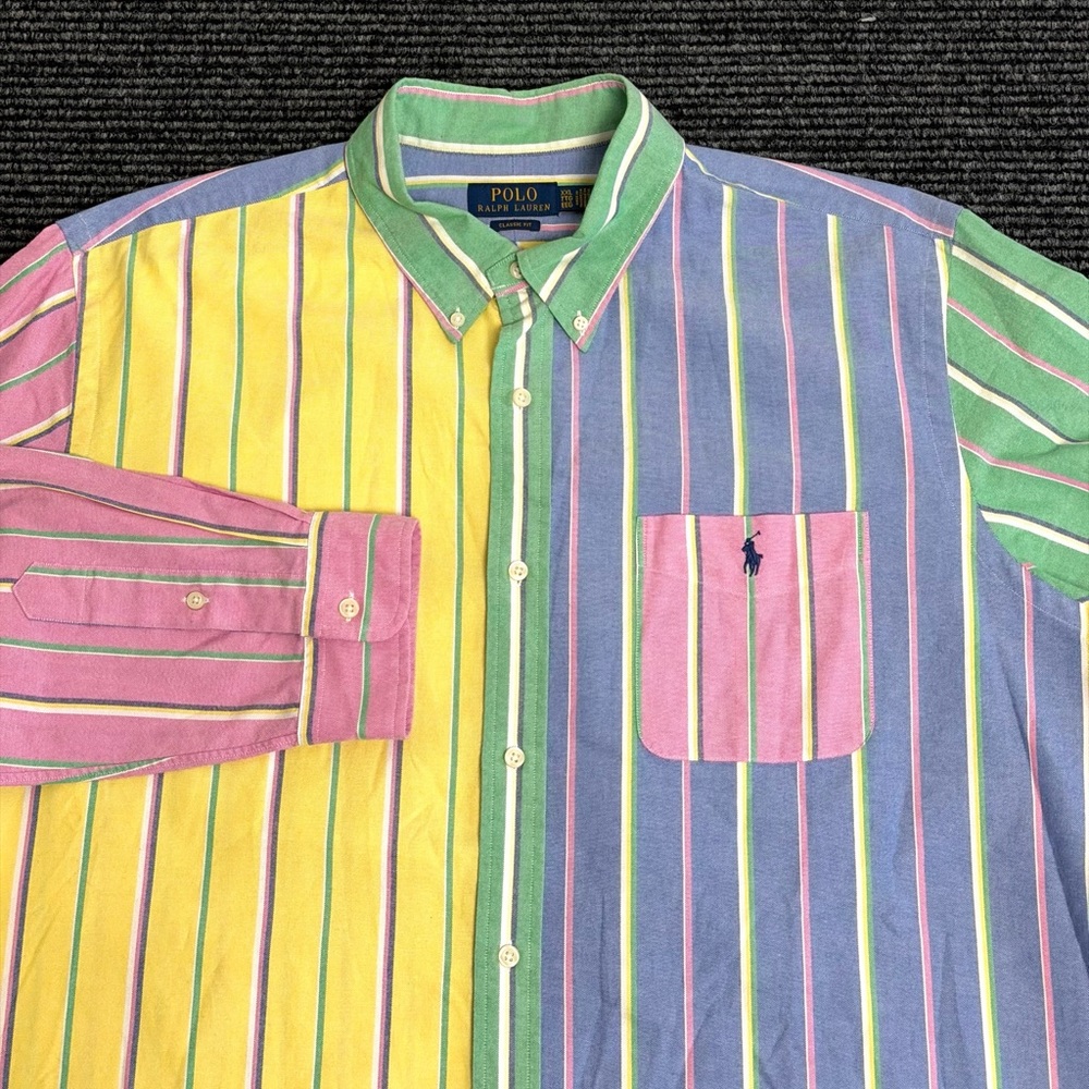Polo Ralph Lauren Shirt Men 2XL Oxford Fun Shirt Button Up Striped Colorblock